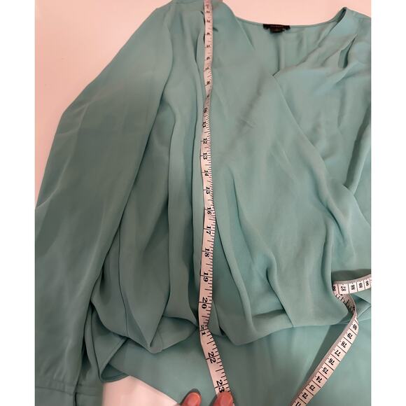 NWT Women L Halogen light sea green wrap blouse top long sleeve - Picture 12 of 13